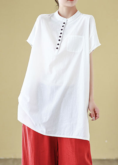 White Button Cotton Summer T Shirt O Neck