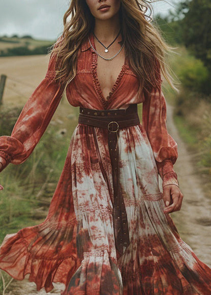 Tie Dye Wrinkled Patchwork Chiffon Dresses Spring