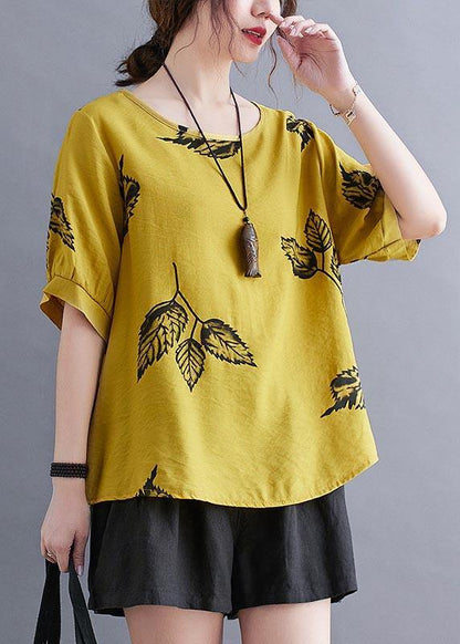 Yellow Half Sleeve Shirt Tops Summer Cotton Linen