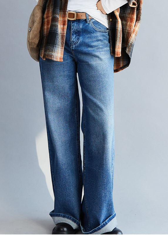 Blue High Waist Denim Pants Spring