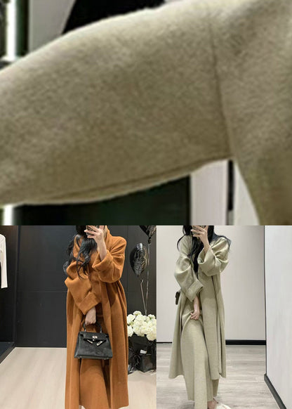 Caramel V Neck Knit Long Coats and Long Dress Two Pieces Set Fall