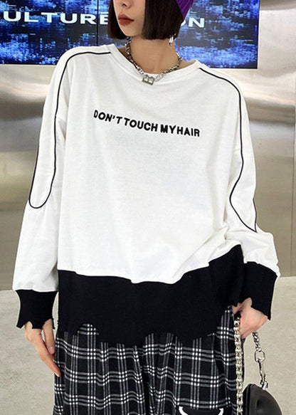 French White Patchwork Embroideried Shirt Tops Long Sleeve Spring