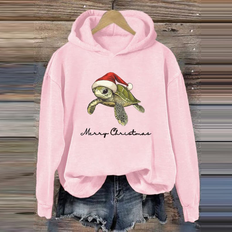 Comstylish Women's Christmas Turtle Print Casual Hoodie