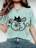 Comstylish Funny Trash Bag Cat Print Vintage Casual T-shirt