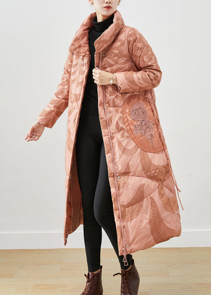 French Pink Embroideried Applique Duck Down Winter Coats Winter