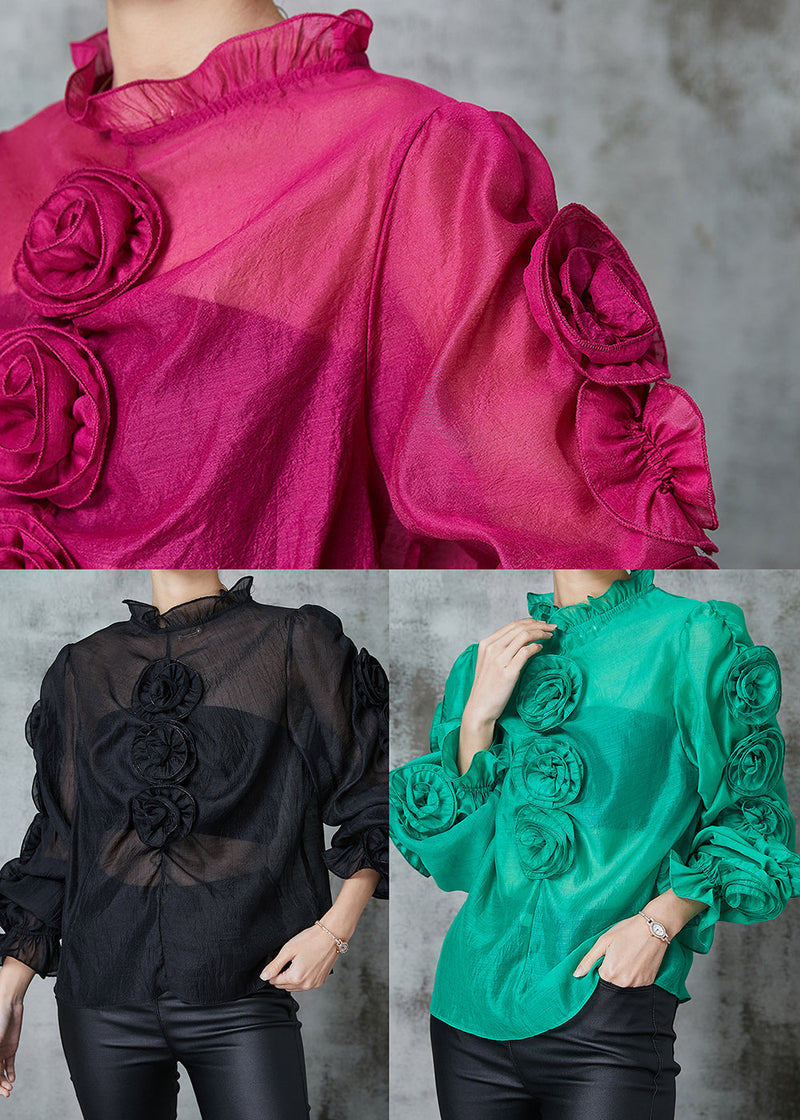 Art Black Ruffled Chiffon Shirt Spring