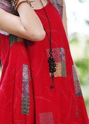 Red U Neck Dress Print Sleeveless Summer Dress