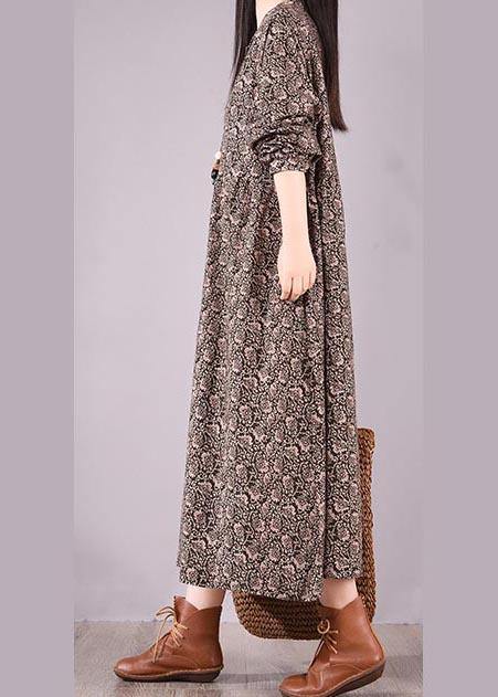 Organic O Neck Pockets Spring Tunics Shape Black Print Long Dress