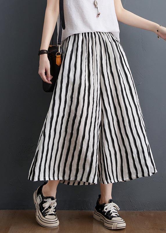 Black White Striped Wide Leg Pants Summer Cotton