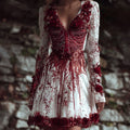 Comstylish Classy Skeleton Bloody Roses Embroidered V Neck Dress