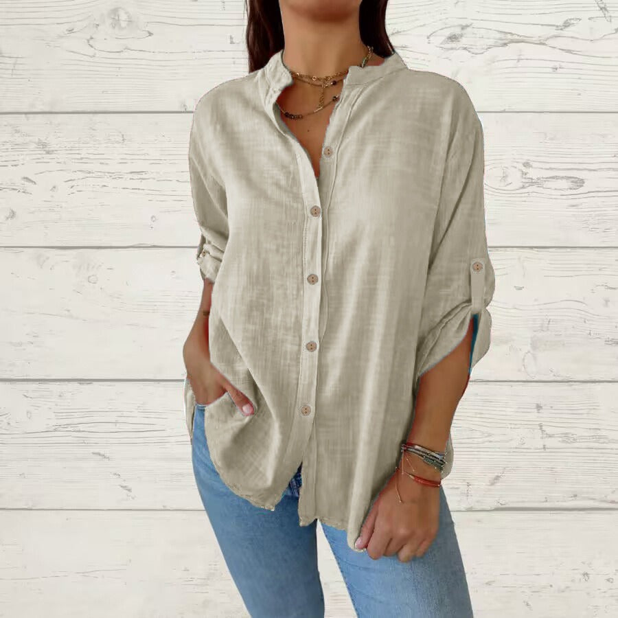 Comstylish Vintage Solid Color Cotton And Linen Loose Long-sleeved Shirt