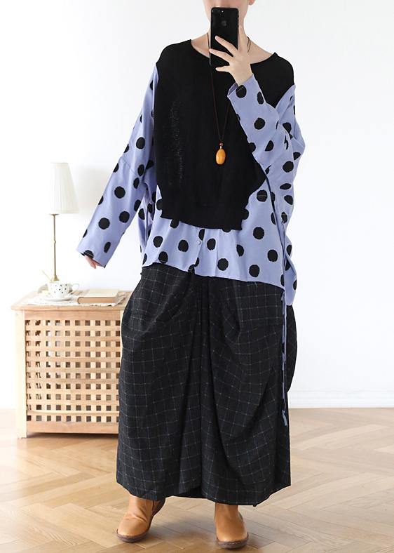 Handmade Black Patchwork Dot Linen Cotton Spring Top