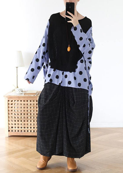 Handmade Black Patchwork Dot Linen Cotton Spring Top