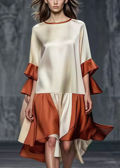Champagne Oversized Patchwork Draping Silk Dresses Summer