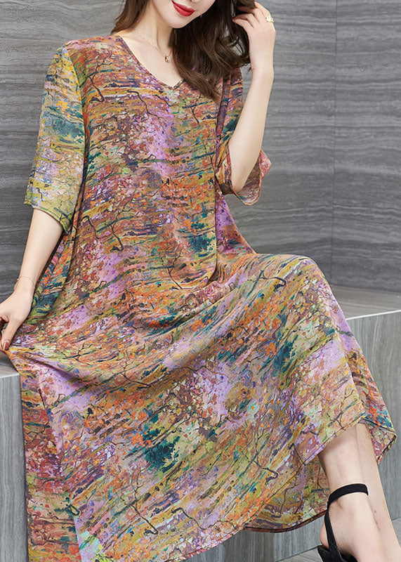 New V Neck Patchwork Chiffon Mid Dress Summer