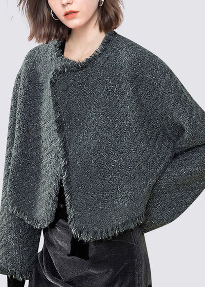 Natural Dark Grey O-neck Patchwork Cardigans Fall