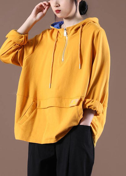 Yellow Cotton Unique Hooded Spring Tops