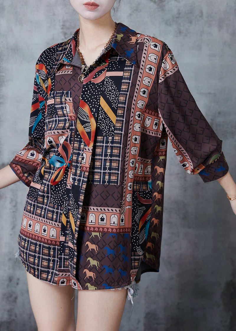 Chocolate Character Print Chiffon Shirts Spring