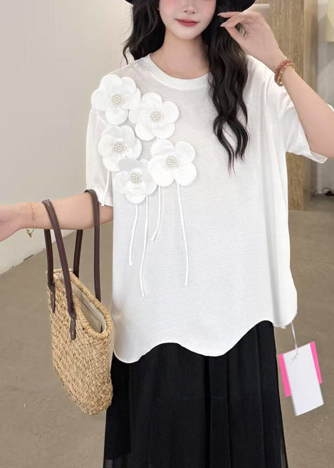 Italian White Oversized Decorated Cotton Tank Summer