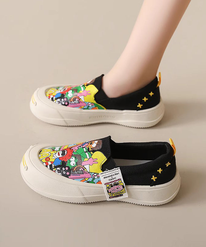 Beige Graffiti Platform Canvas Flat Shoes for