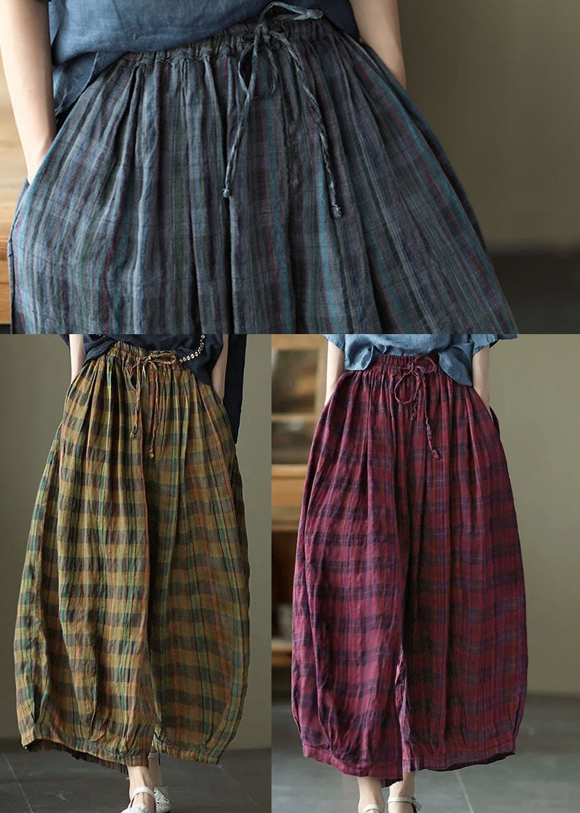 Red Elastic Waist Drawstring Cotton Pants Spring