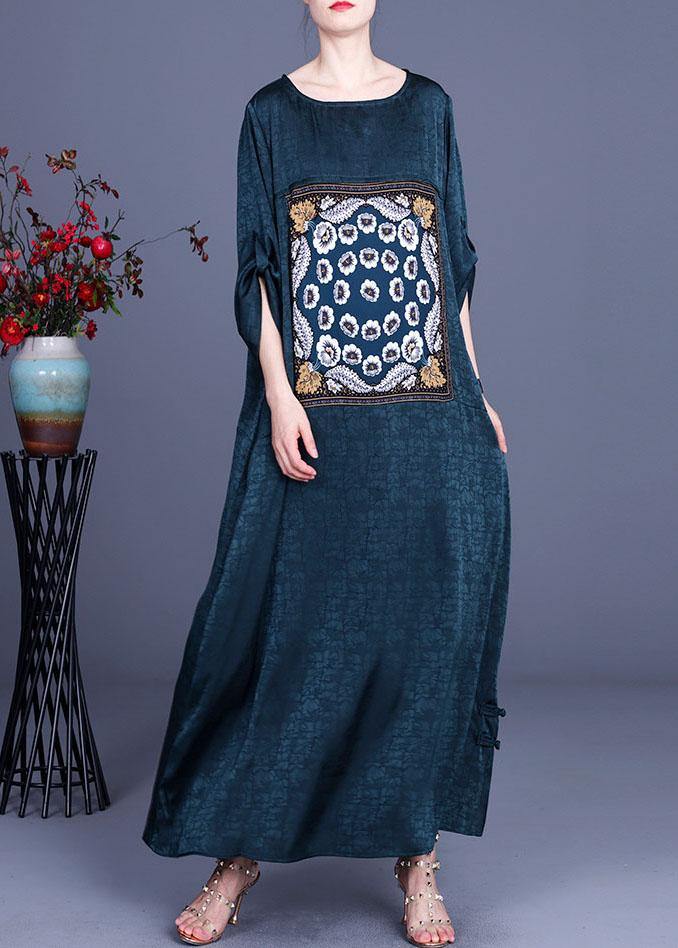 Loose Red Patchwork Print Dress Loose Silk Summer Maxi Dress