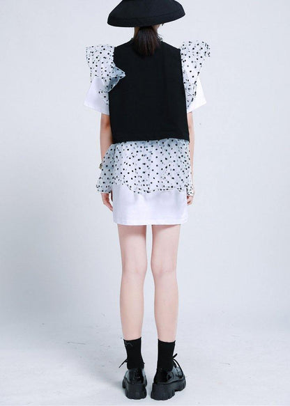 Black Patchwork Dress Two Piece Suit Set Summer