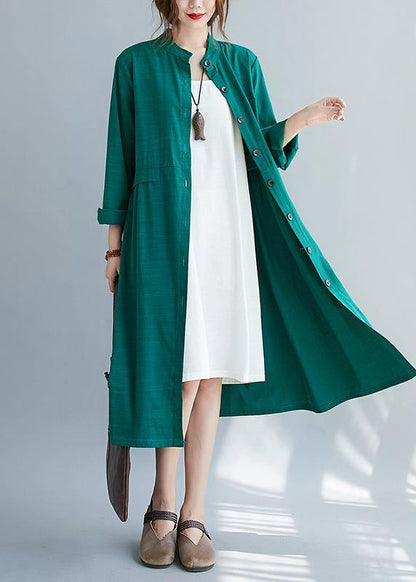 Diy Stand Collar Button Down Spring Quilting Clothes Shirts Green Dresses
