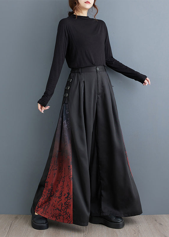 Black Oversized Patchwork Cotton Wide Leg Pants Fall