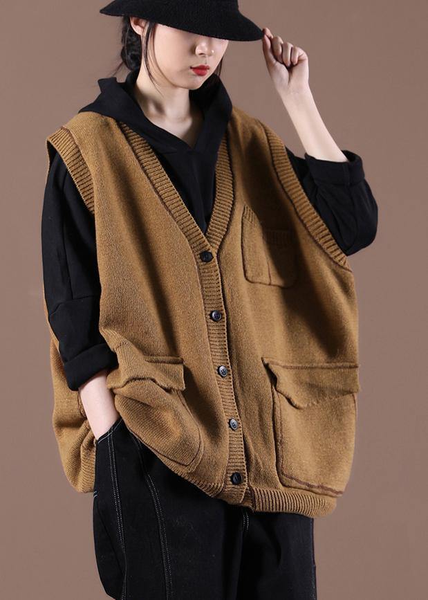 Camel Knitted Waistcoat V Neck Sweatar Vest
