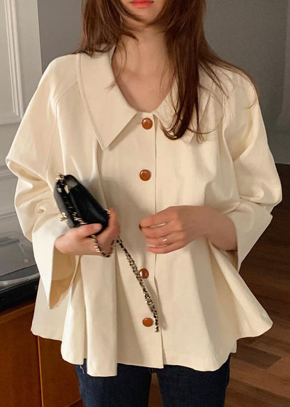 Beige Peter Pan Collar Cotton Loose Shirt Top Spring