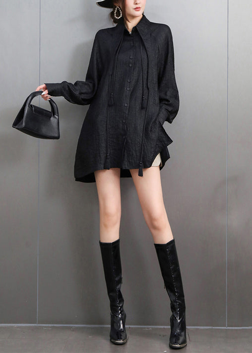 Black Tasseled Oversized Cotton Blouses Fall