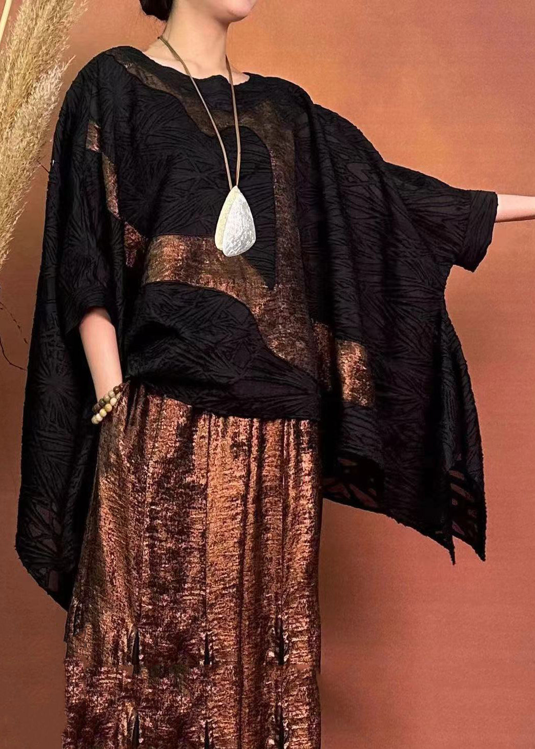 Black Oversized Original Design Silk Top Summer