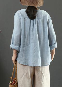 V Neck Spring Tunic Pattern Work Blue Embroidery Blouses