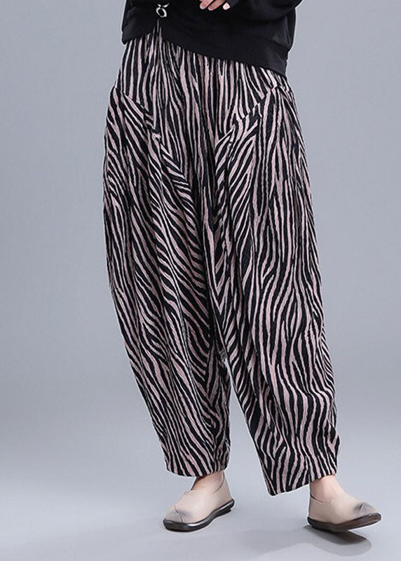 Simple Khaki Striped Pockets Lantern Fall Pants