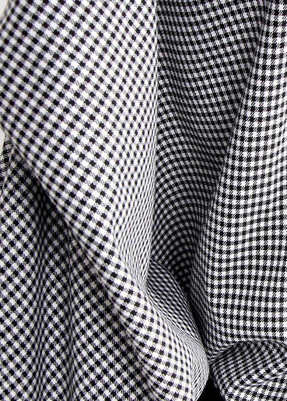 Plaid V Neck Asymmetrical Designlong Sleeve Dress + Black Straight Skirt Two Pieces Set