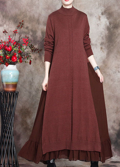 Chocolate Print Patchwork Slim Fit Fall Sweater Dress