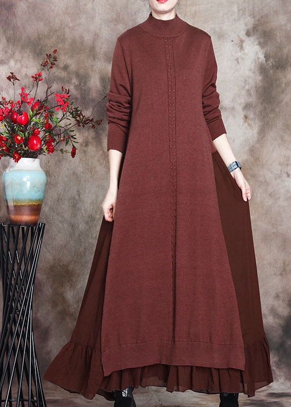 Chocolate Print Patchwork Slim Fit Fall Sweater Dress