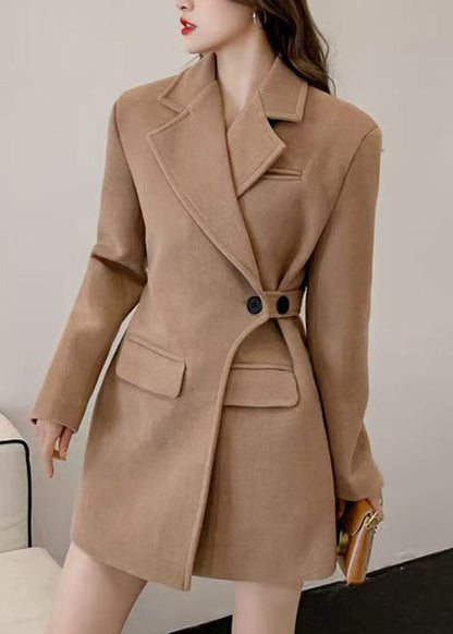 Loose Khaki Asymmetrical Knit Cape Tops and Coat Woolen Two-piece Set Spring