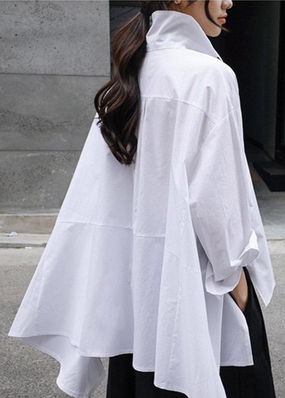 Natural Yellow Flower Peter Pan Collar Low High Design Button Pockets Cotton Shirts Long Sleeve Fall