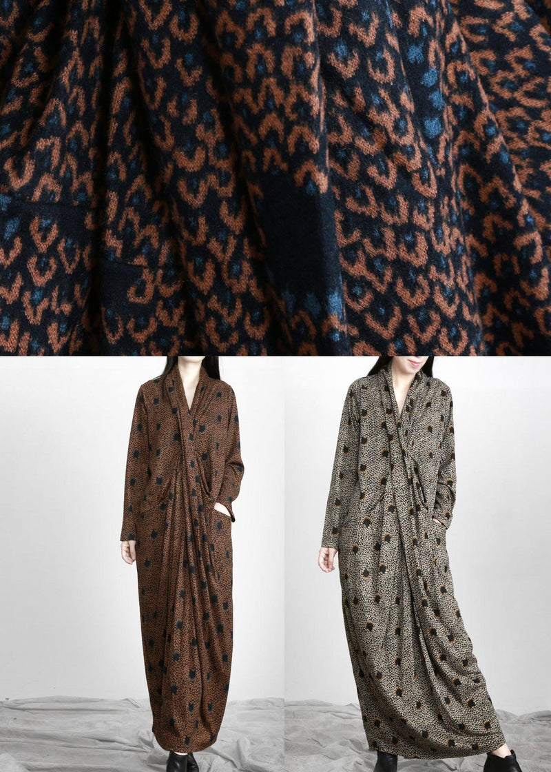 Organic Chocolate Jacquard Wraploose Maxi Dresses Fall