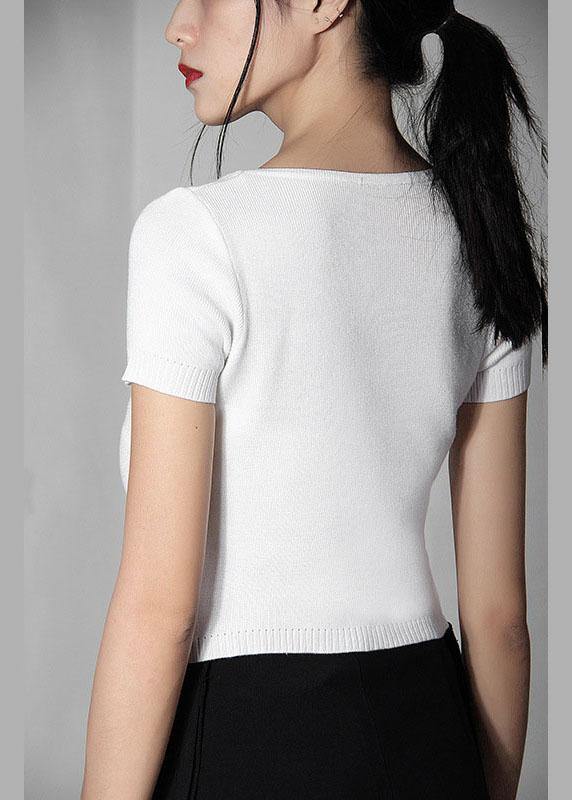 Modern White Zippered V Neck Shirt Tops Summer
