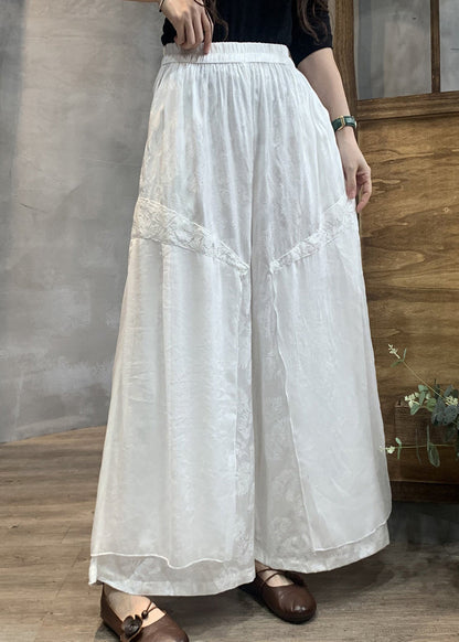 Black Embroidered Pockets Patchwork Linen Silk Pants Summer