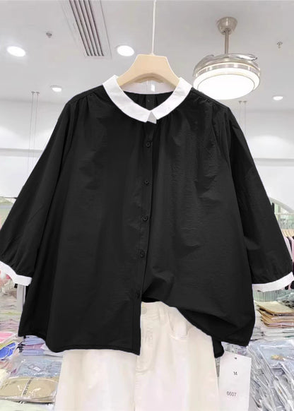 White Peter Pan Collar Cotton Shirts Bracelet Sleeve
