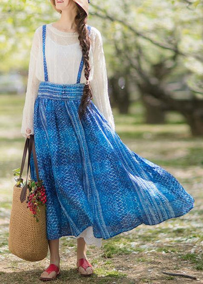 Summer New Dress Blue Print Strap Skirt Swing Skirt
