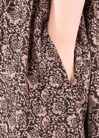 Organic O Neck Pockets Spring Tunics Shape Black Print Long Dress