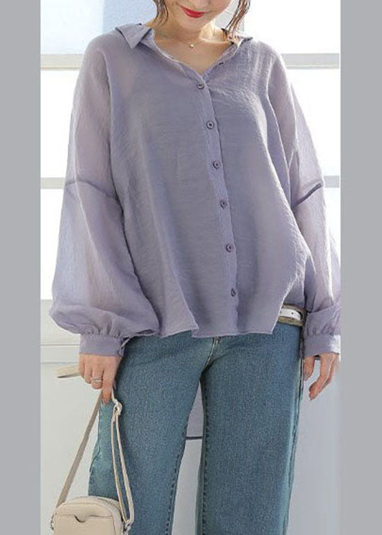 Diy Purple Peter Pan Collar Patchwork Cotton Shirt Top Long Sleeve