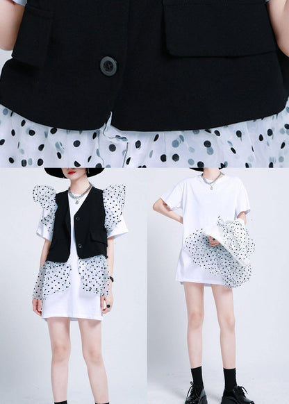 Summer Two Piece Dress With White Lace and Ruffle Vest
