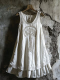 Boho Celtic Tree Of Life Lace Patchwork Layered Linen Dress artswardrobe
