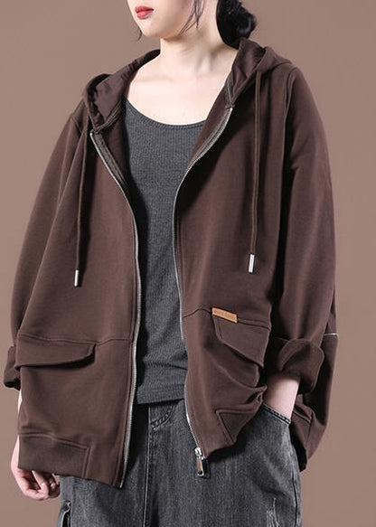 Chocolate Patch Work Zip Up Short Jacket